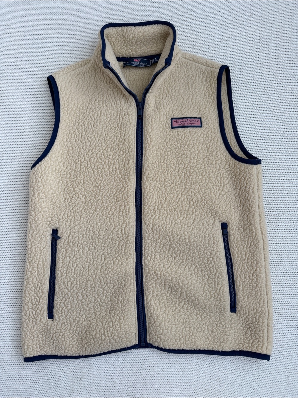 Vineyard Vines Heritage Fleece Sherpa Vest Cream/Navy Size Large